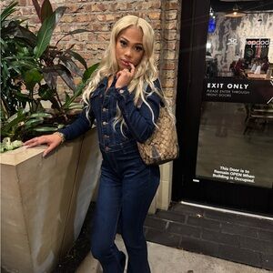 Fashion Nova Dark Blue Denim Overalls